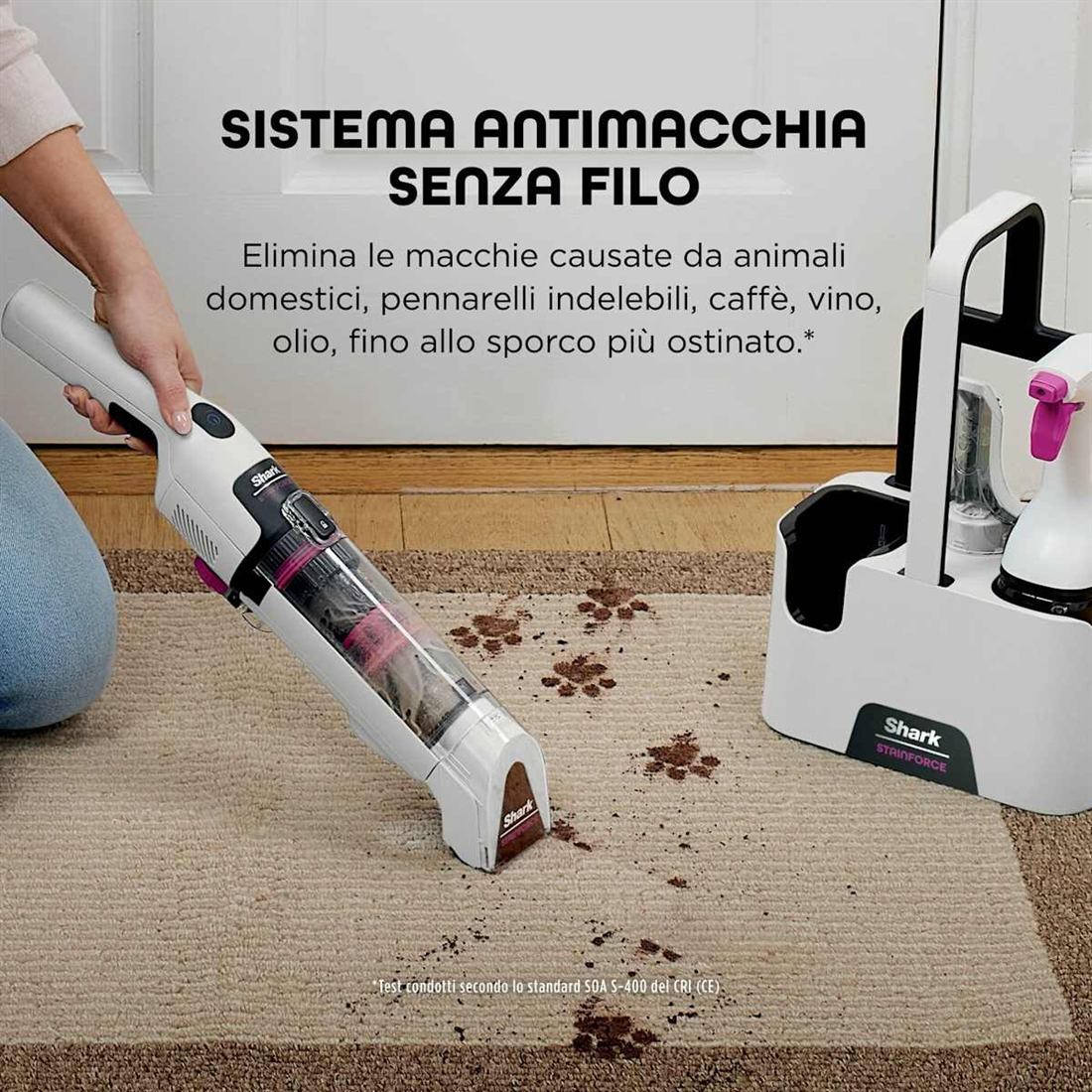 Sistema antimacchia senza fili, elimina le macchie di animali, pennarelli, caffè, vino e olio