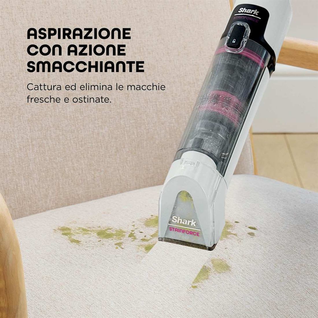 Aspirazione con azione smacchiante su tessuti e imbottiture